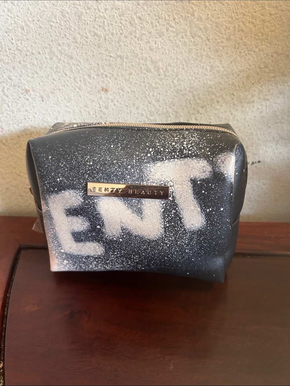 Fenty Beauty Black Cosmetic Pouch with White Spray Paint Design